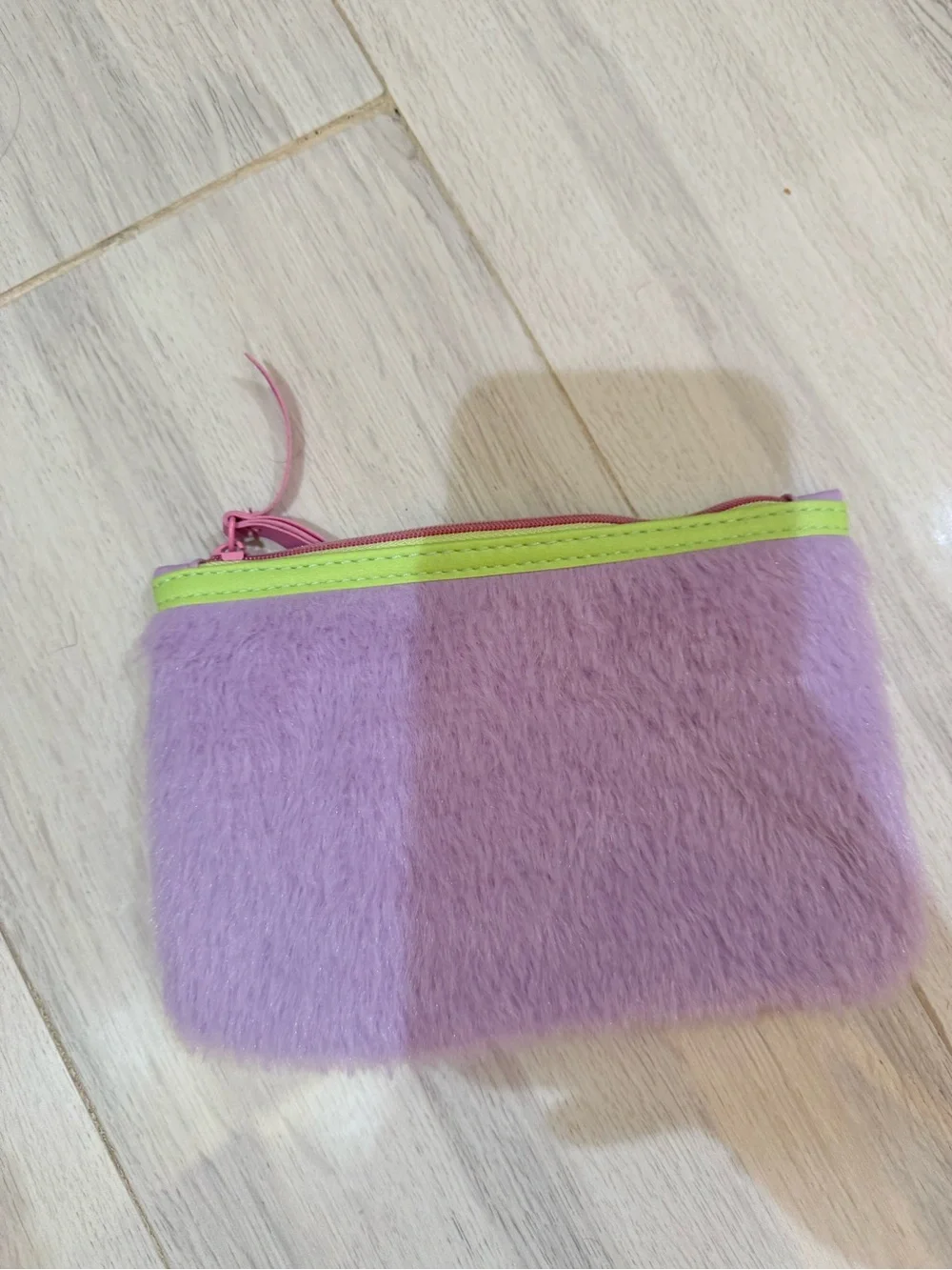 IPSY Faux Fur Lavender & Lime make up bag